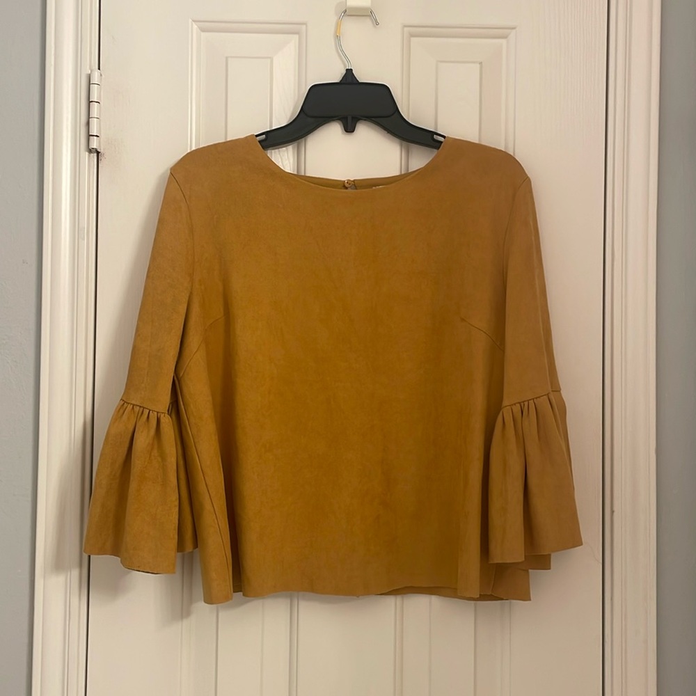 Altar’d State yellow faux suede top w flare sleeves